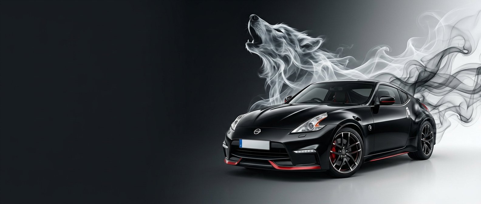 Z WOLF inspired black car and wolf smoke artwork
